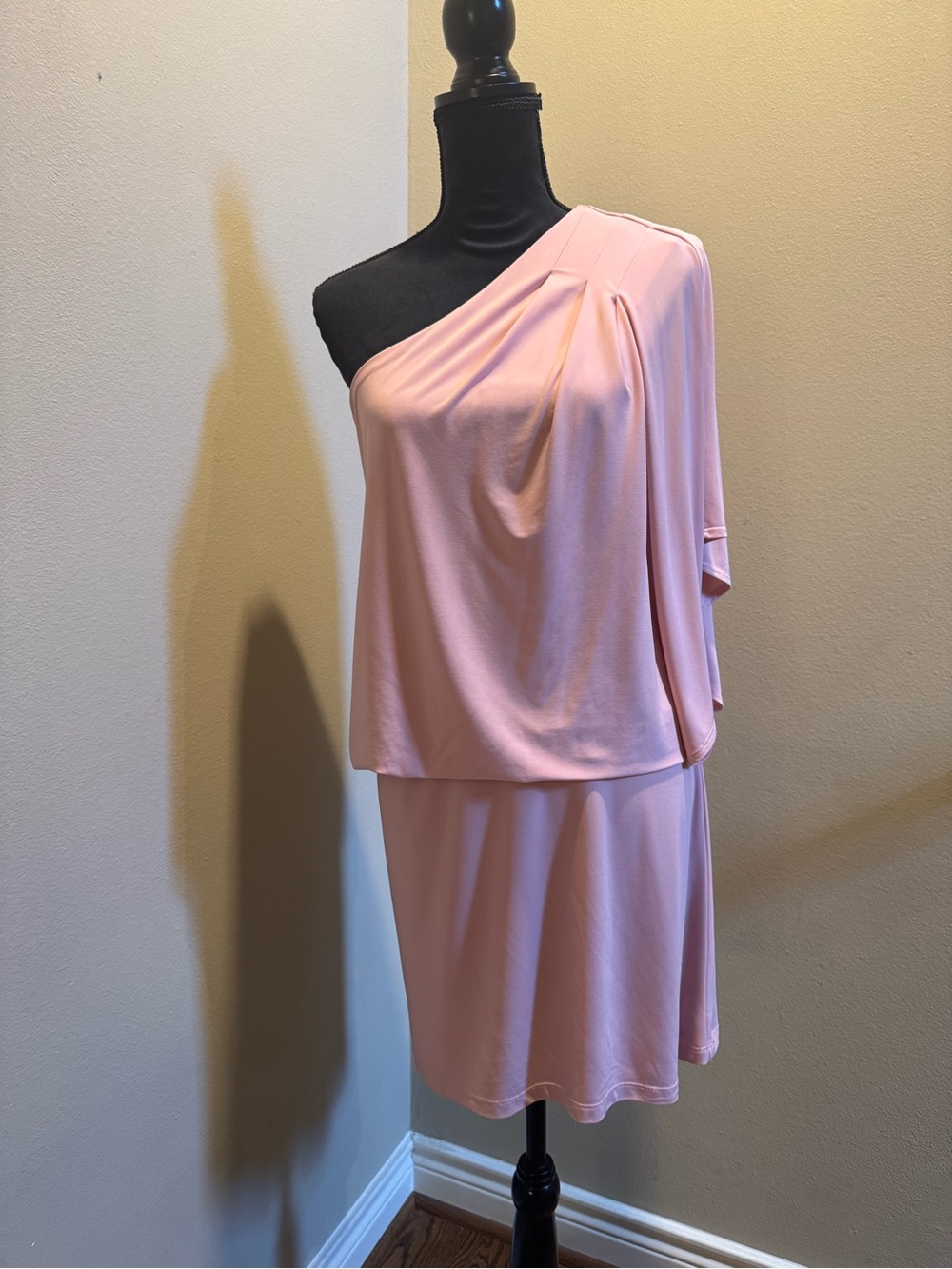 Betsy & Adam One-Shoulder Light Pink Draped Dress